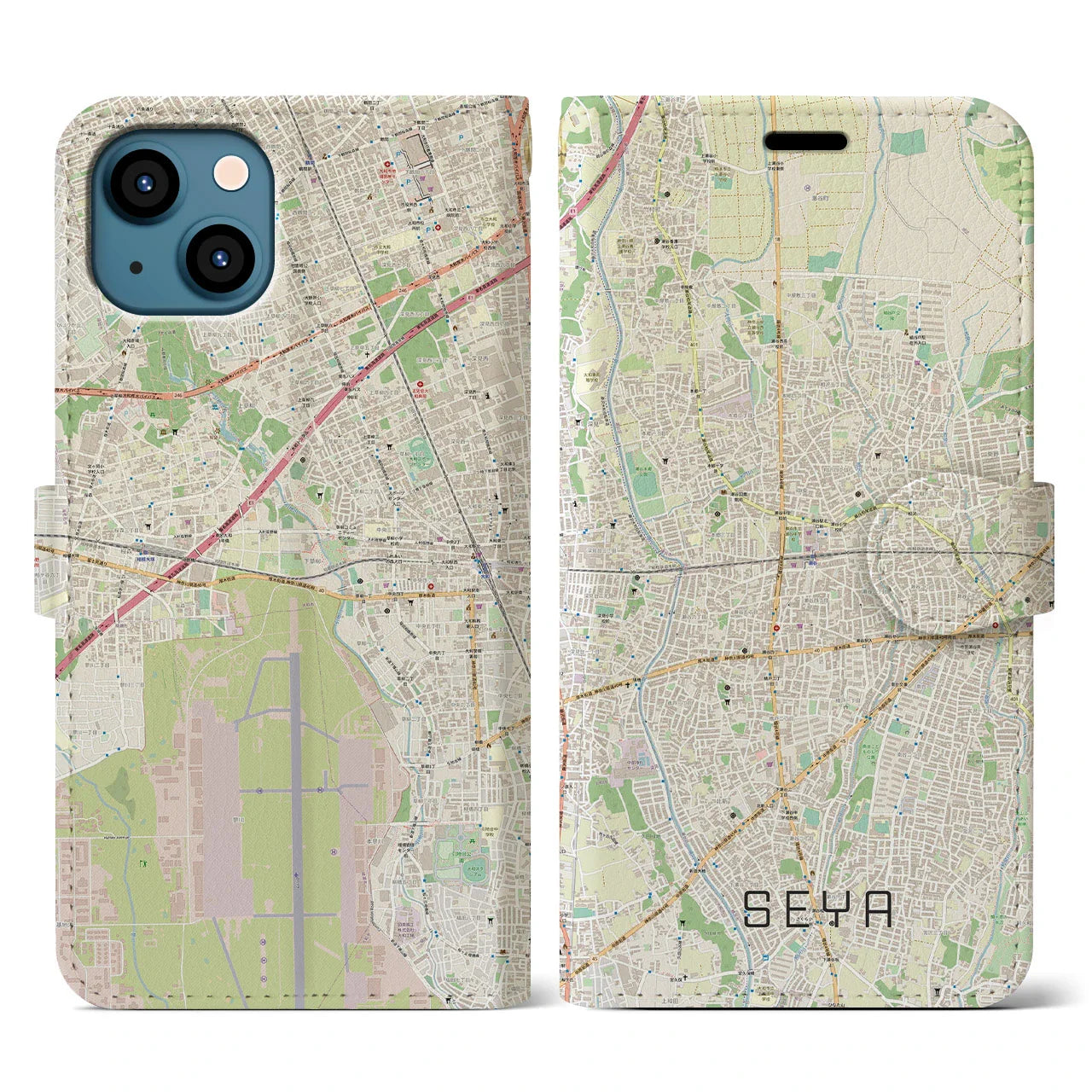【瀬谷(神奈川県)】地図柄iPhoneケース(手帳タイプ)ナチュラル・iPhone 13 用