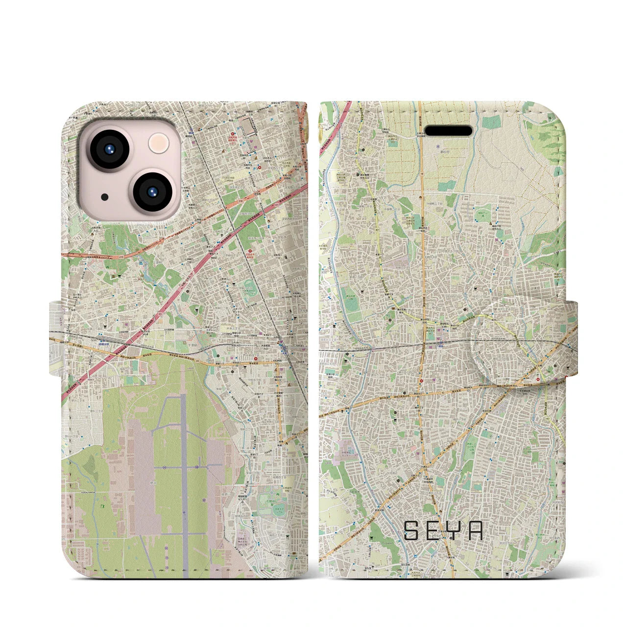【瀬谷(神奈川県)】地図柄iPhoneケース(手帳タイプ)ナチュラル・iPhone 13 mini 用