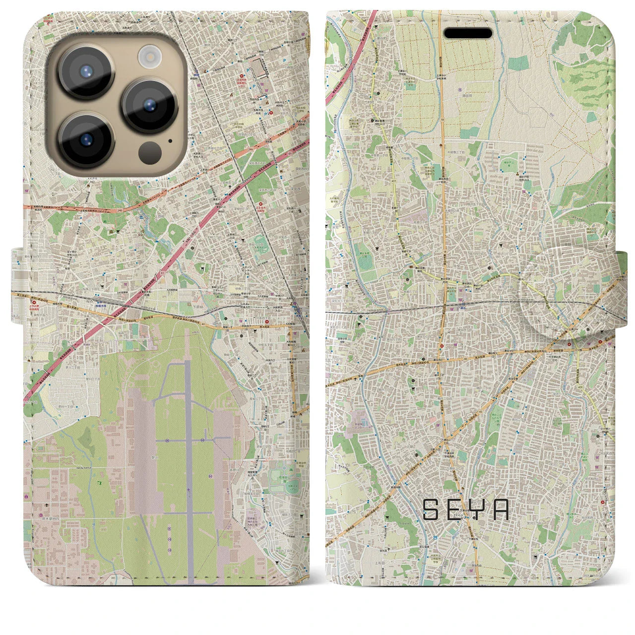 【瀬谷(神奈川県)】地図柄iPhoneケース(手帳タイプ)ナチュラル・iPhone 14 Pro Max 用