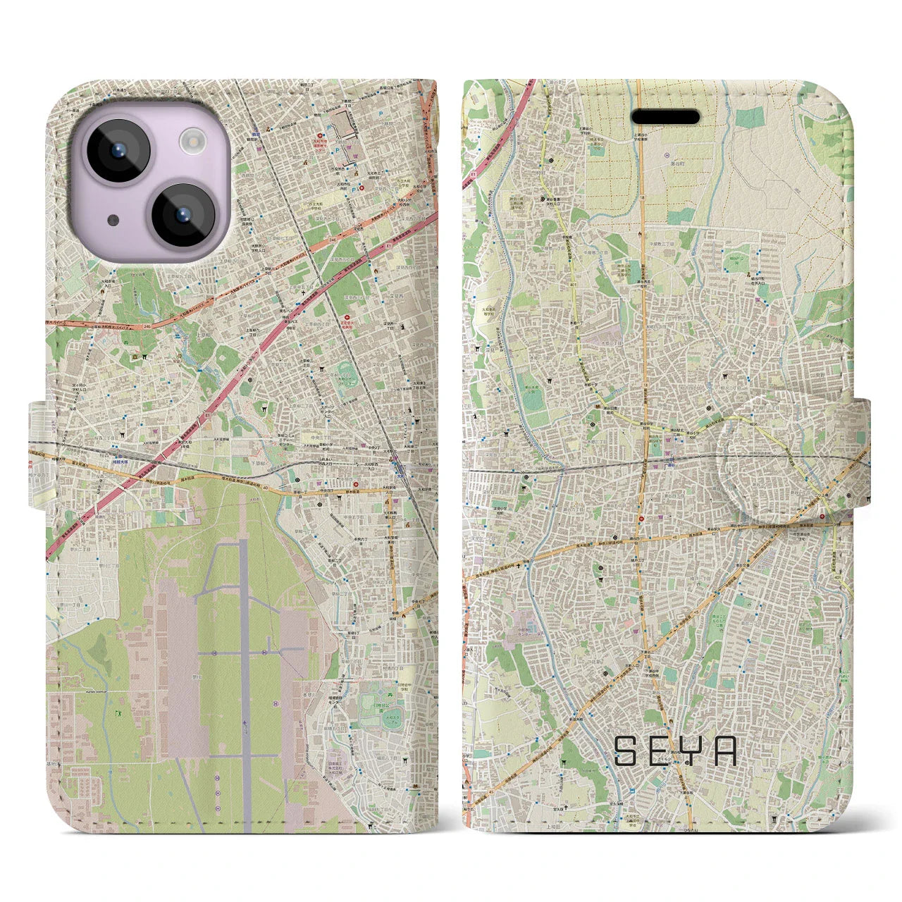 【瀬谷(神奈川県)】地図柄iPhoneケース(手帳タイプ)ナチュラル・iPhone 14 用