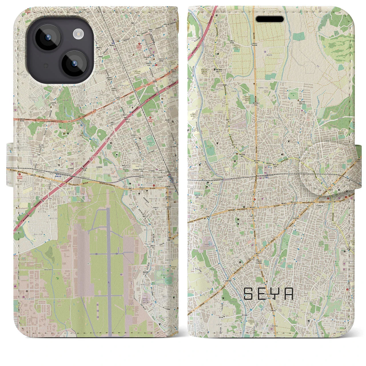 【瀬谷(神奈川県)】地図柄iPhoneケース(手帳タイプ)ナチュラル・iPhone 14 Plus 用