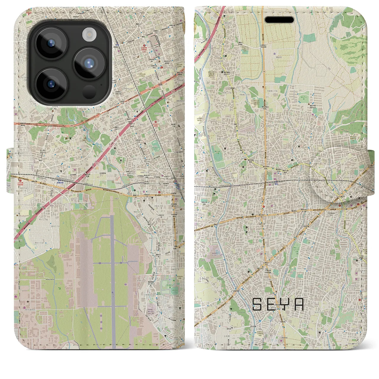 【瀬谷(神奈川県)】地図柄iPhoneケース(手帳タイプ)ナチュラル・iPhone 15 Pro Max 用