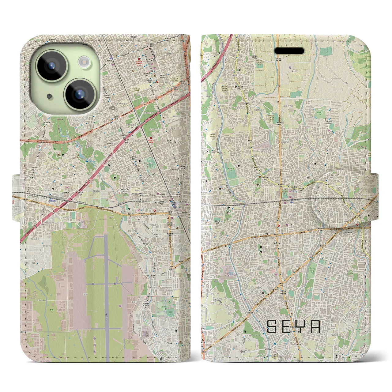 【瀬谷(神奈川県)】地図柄iPhoneケース(手帳タイプ)ナチュラル・iPhone 15 用