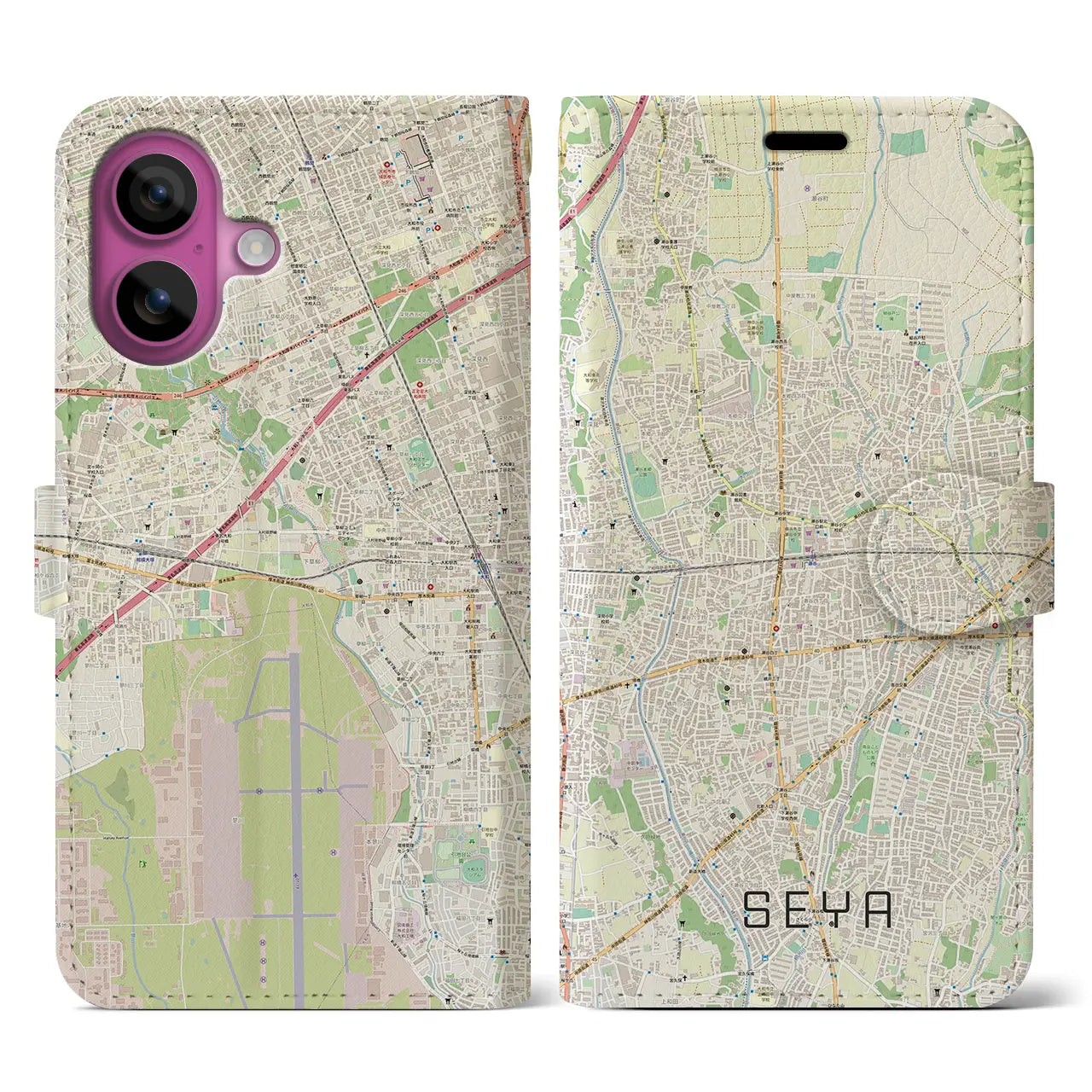 【瀬谷(神奈川県)】地図柄iPhoneケース(手帳タイプ)ナチュラル・iPhone 16 Pro 用