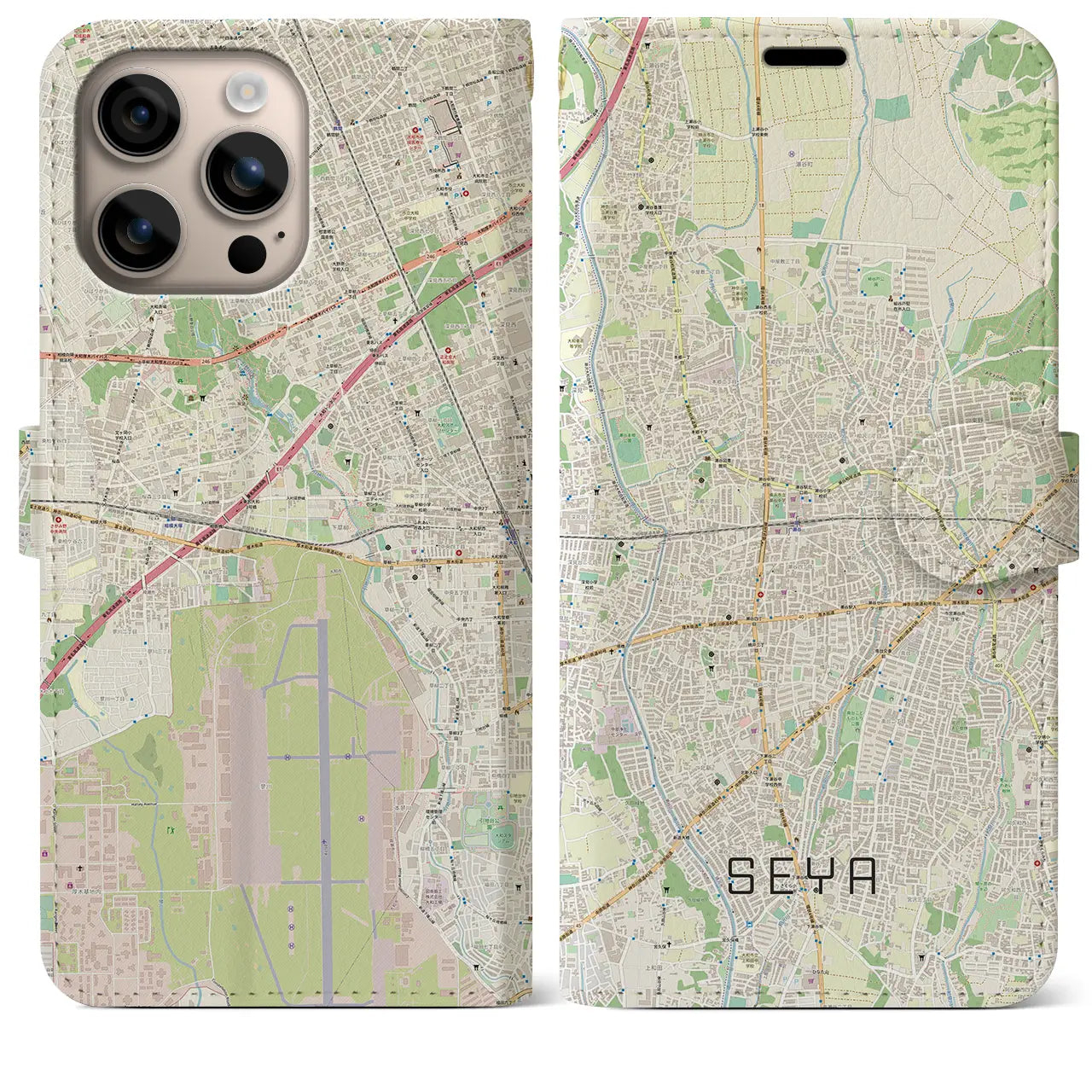 【瀬谷(神奈川県)】地図柄iPhoneケース(手帳タイプ)ナチュラル・iPhone 16 Plus 用