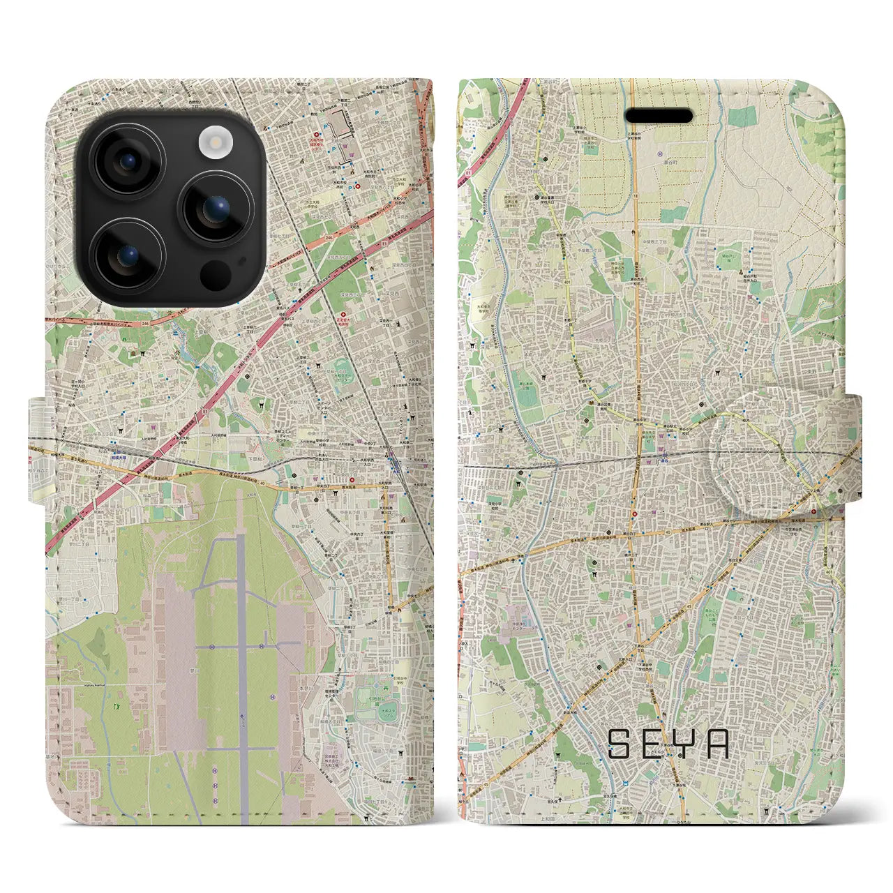 【瀬谷(神奈川県)】地図柄iPhoneケース(手帳タイプ)ナチュラル・iPhone 16 用