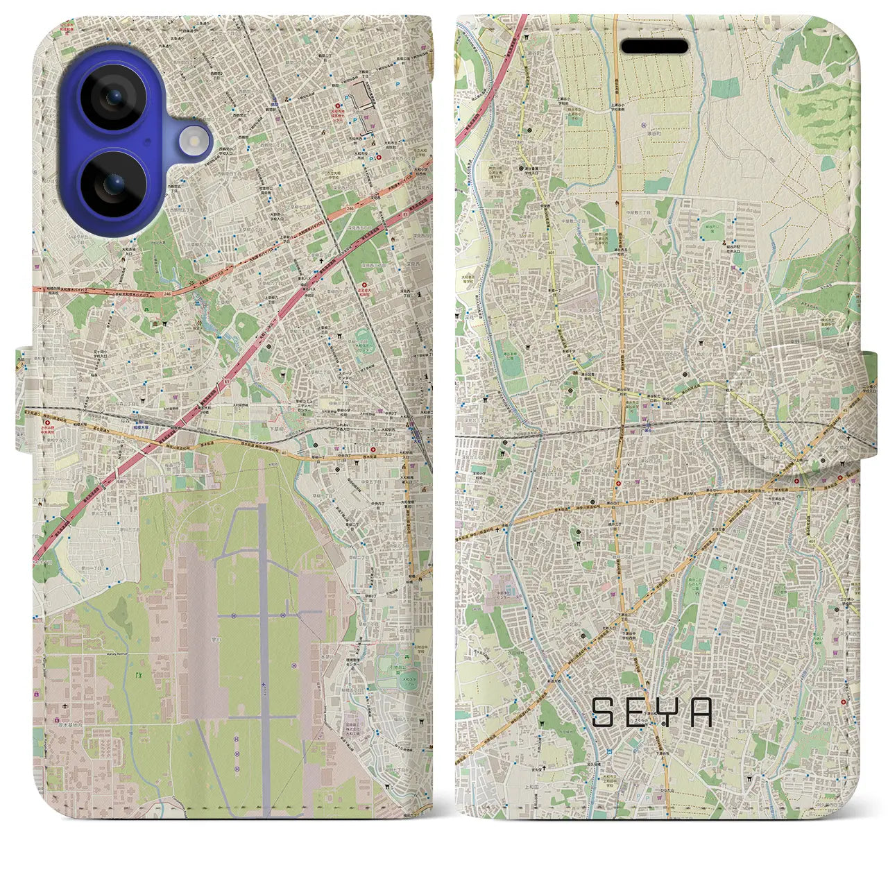 【瀬谷(神奈川県)】地図柄iPhoneケース(手帳タイプ)ナチュラル・iPhone 16 Pro Max 用