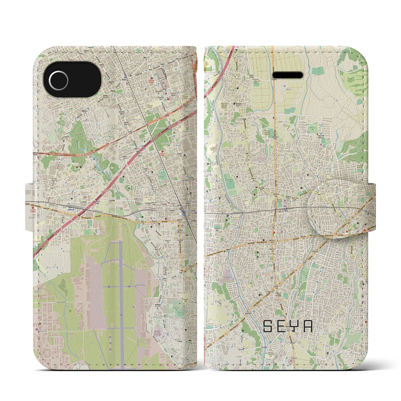 【瀬谷(神奈川県)】地図柄iPhoneケース(手帳タイプ)ナチュラル・iPhone SE(第3 / 第2世代) / 8 / 7 / 6s / 6 用
