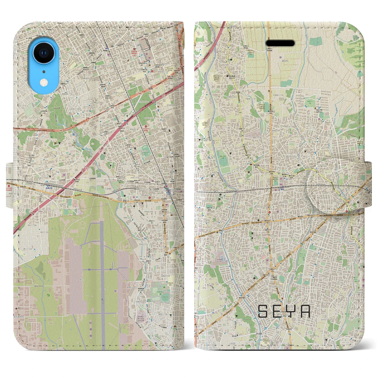 【瀬谷(神奈川県)】地図柄iPhoneケース(手帳タイプ)ナチュラル・iPhone XR 用