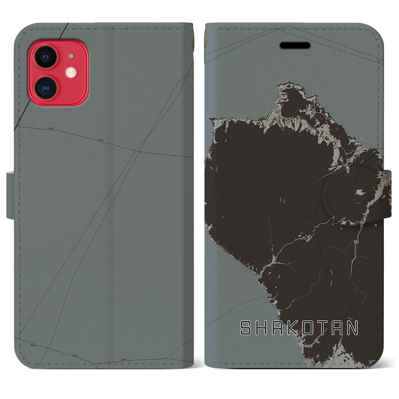 【積丹(北海道)】地図柄iPhoneケース(手帳タイプ)モノトーン・iPhone 11 用