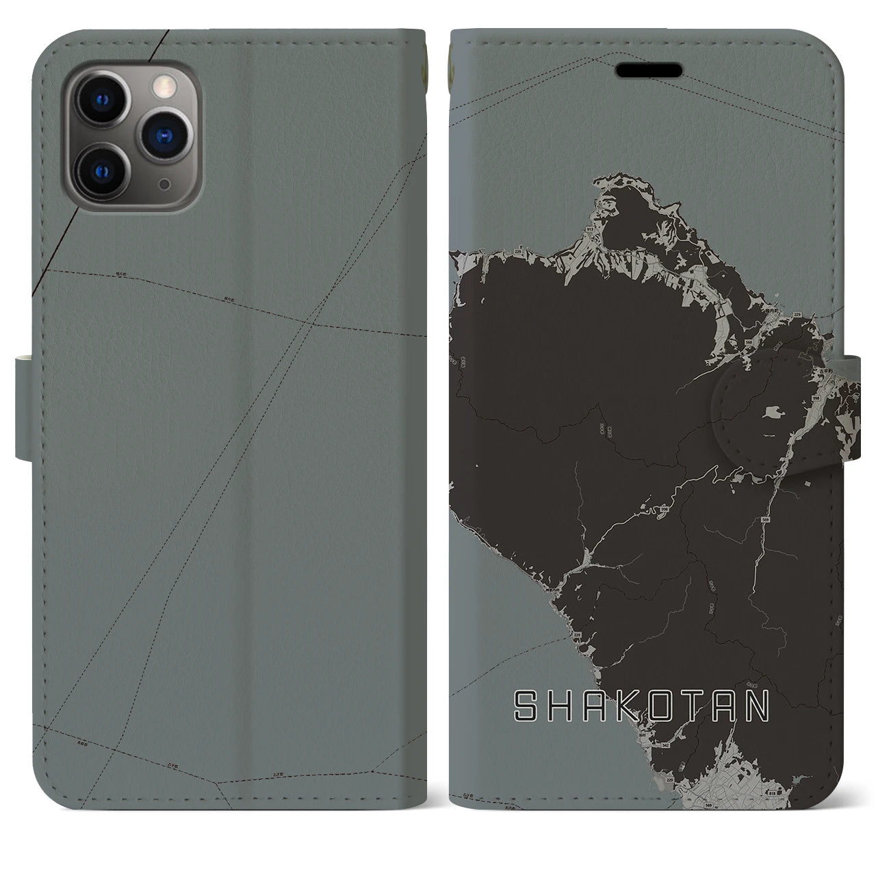 【積丹(北海道)】地図柄iPhoneケース(手帳タイプ)モノトーン・iPhone 11 Pro Max 用