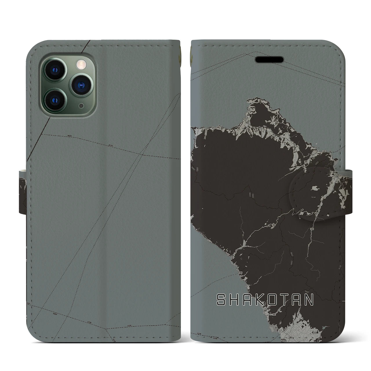 【積丹(北海道)】地図柄iPhoneケース(手帳タイプ)モノトーン・iPhone 11 Pro 用