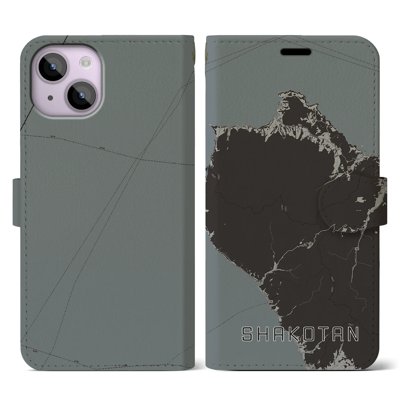 【積丹(北海道)】地図柄iPhoneケース(手帳タイプ)モノトーン・iPhone 14 用