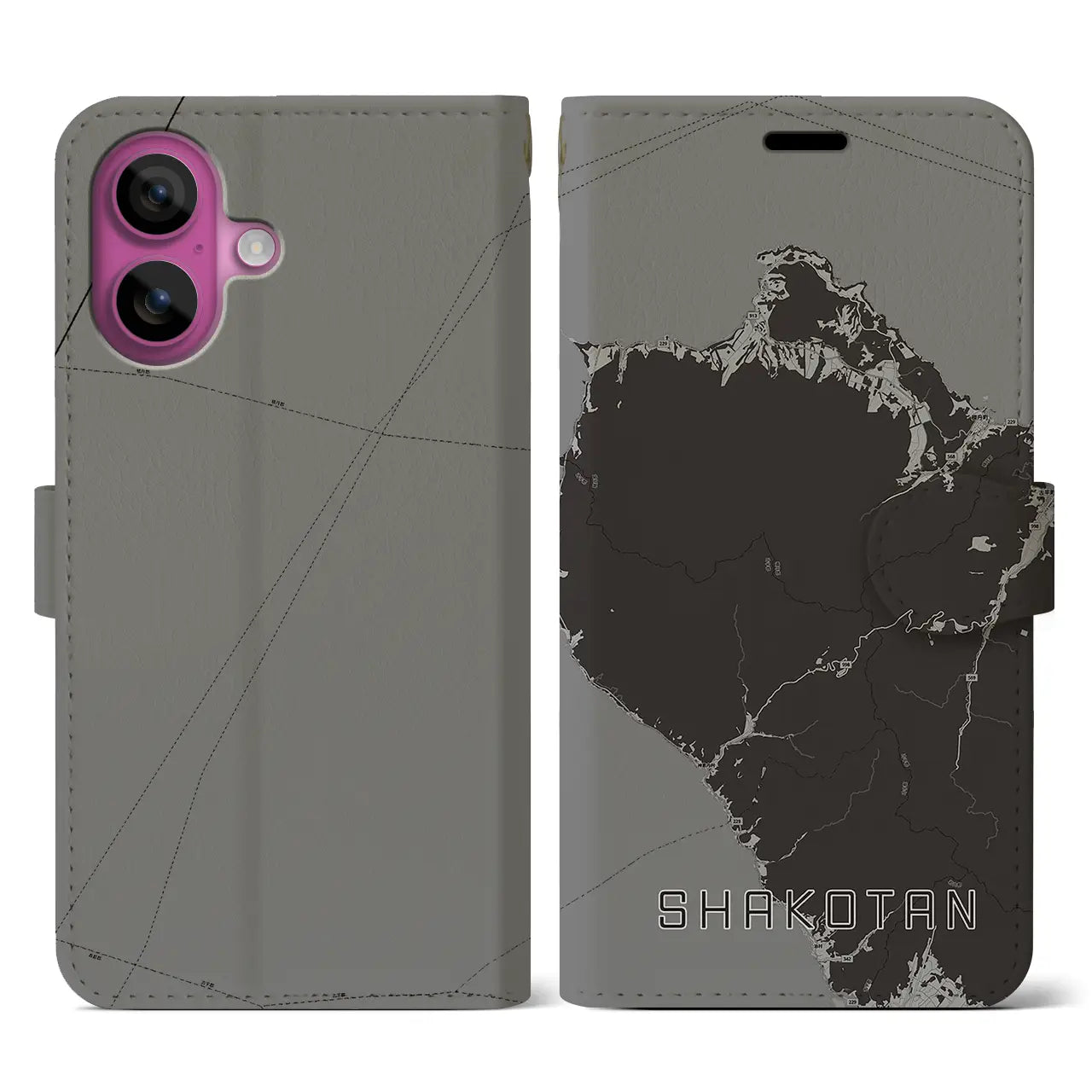 【積丹(北海道)】地図柄iPhoneケース(手帳タイプ)モノトーン・iPhone 16 Pro 用