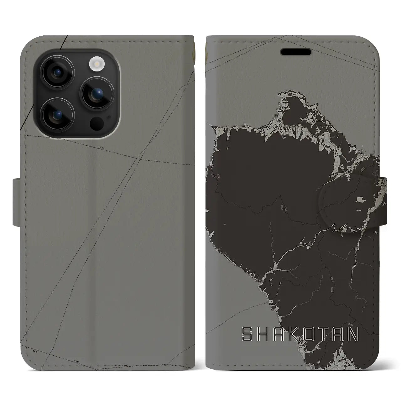 【積丹(北海道)】地図柄iPhoneケース(手帳タイプ)モノトーン・iPhone 16 用