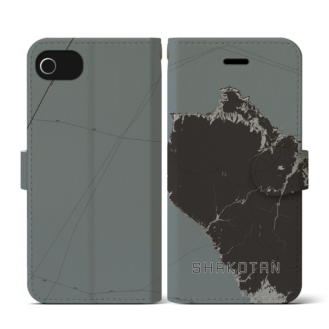 【積丹(北海道)】地図柄iPhoneケース(手帳タイプ)モノトーン・iPhone SE(第3 / 第2世代) / 8 / 7 / 6s / 6 用