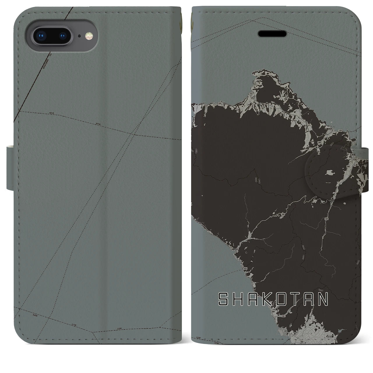 【積丹(北海道)】地図柄iPhoneケース(手帳タイプ)モノトーン・iPhone 8Plus /7Plus / 6sPlus / 6Plus 用