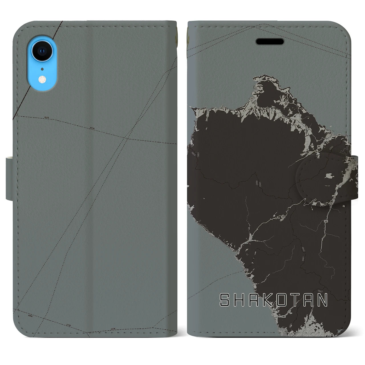 【積丹(北海道)】地図柄iPhoneケース(手帳タイプ)モノトーン・iPhone XR 用