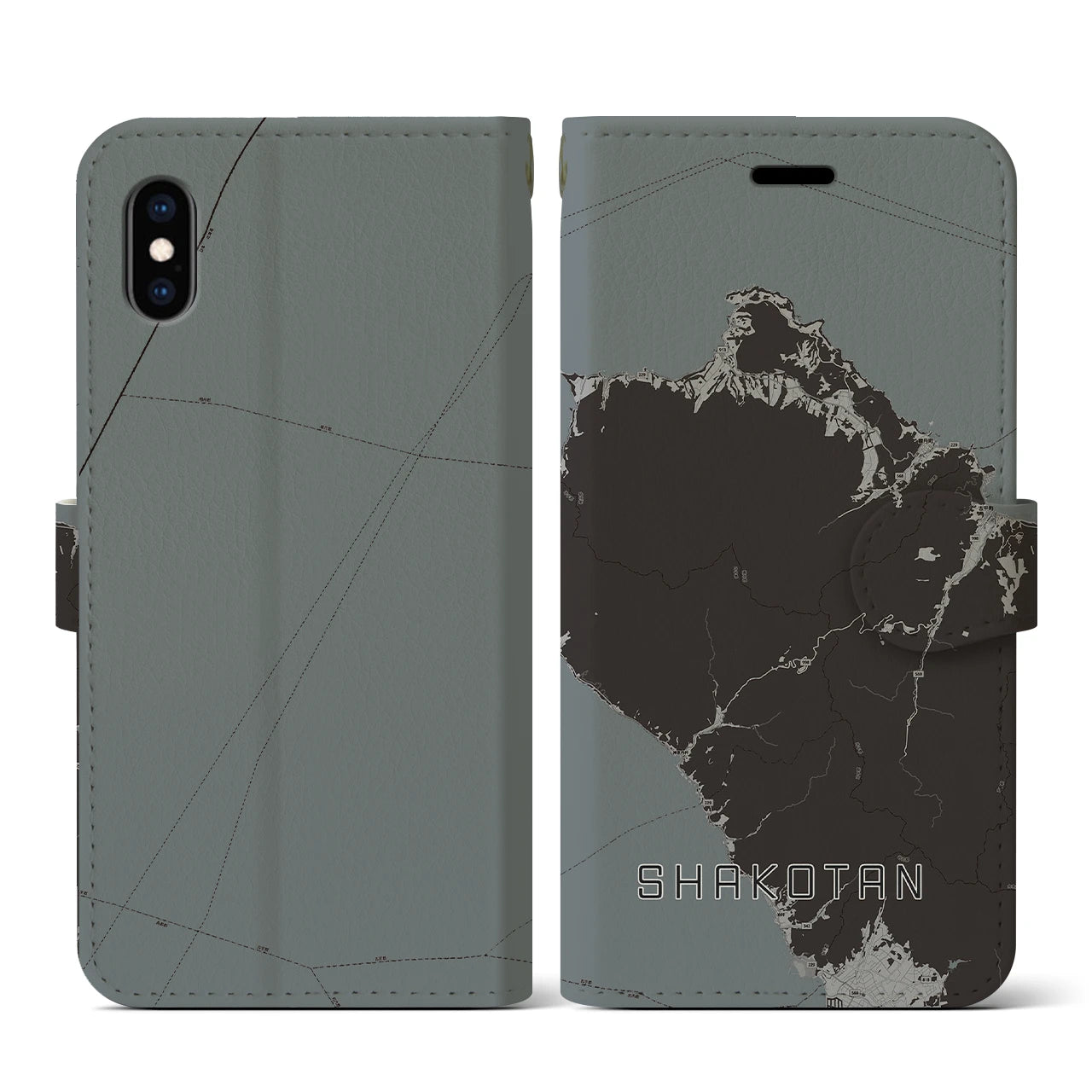 【積丹(北海道)】地図柄iPhoneケース(手帳タイプ)モノトーン・iPhone XS / X 用