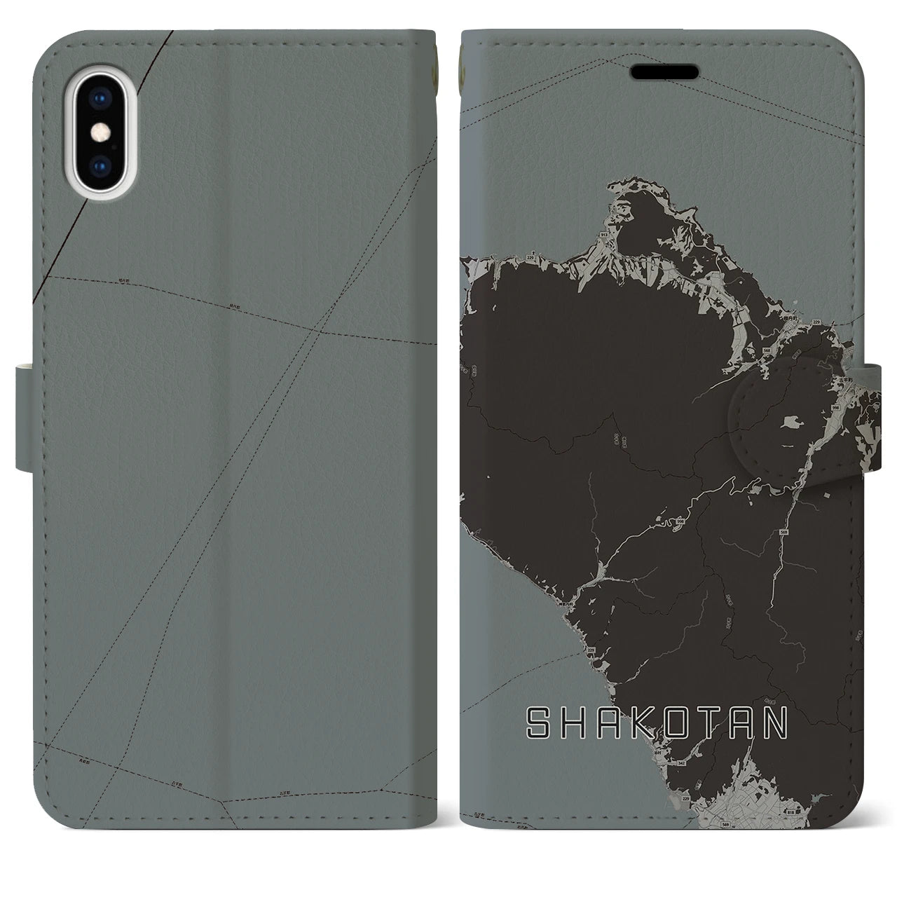 【積丹(北海道)】地図柄iPhoneケース(手帳タイプ)モノトーン・iPhone XS Max 用