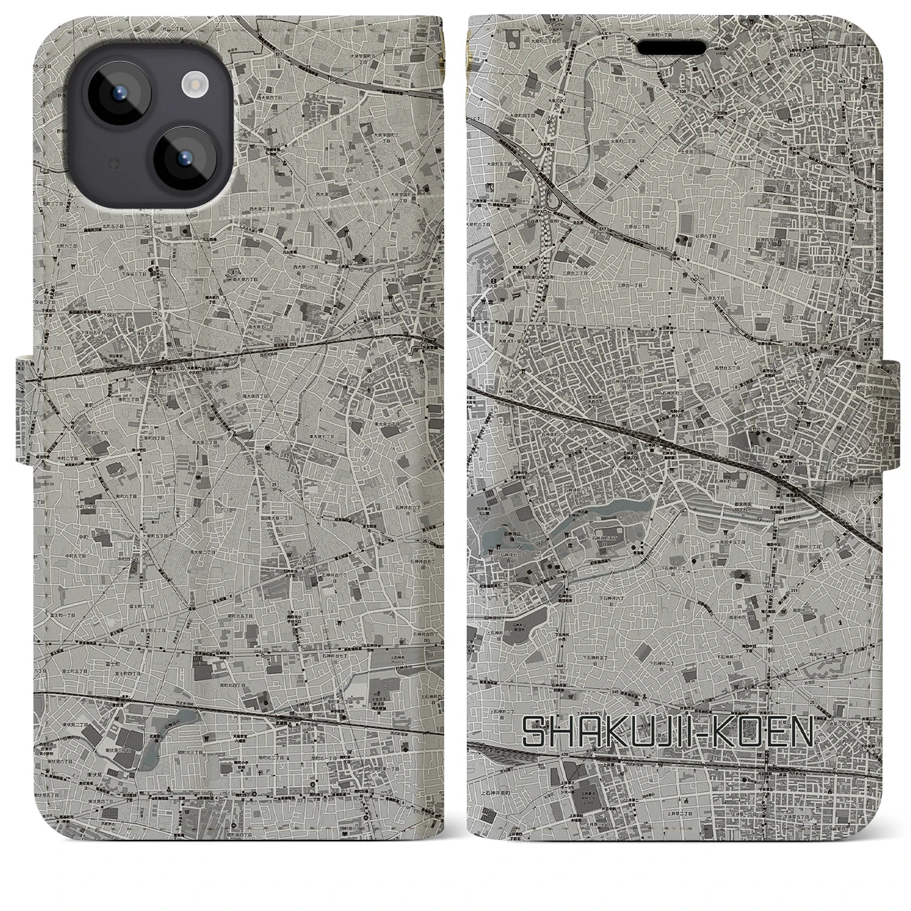 【石神井公園(東京都)】地図柄iPhoneケース(手帳タイプ)