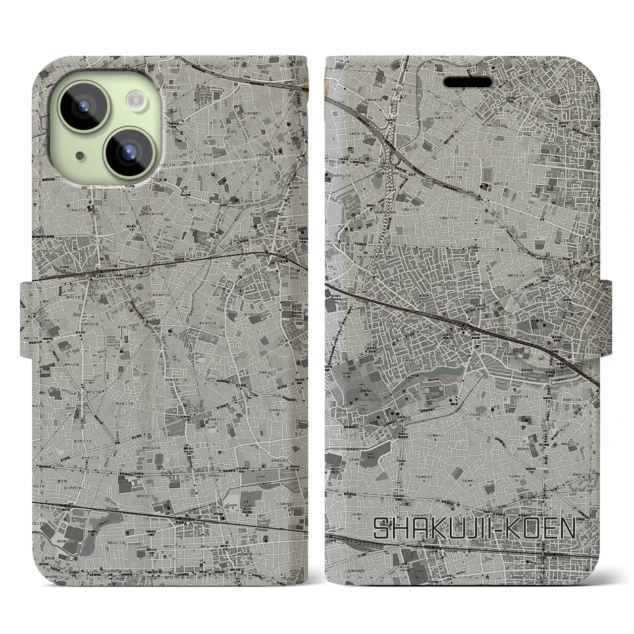 【石神井公園(東京都)】地図柄iPhoneケース(手帳タイプ)