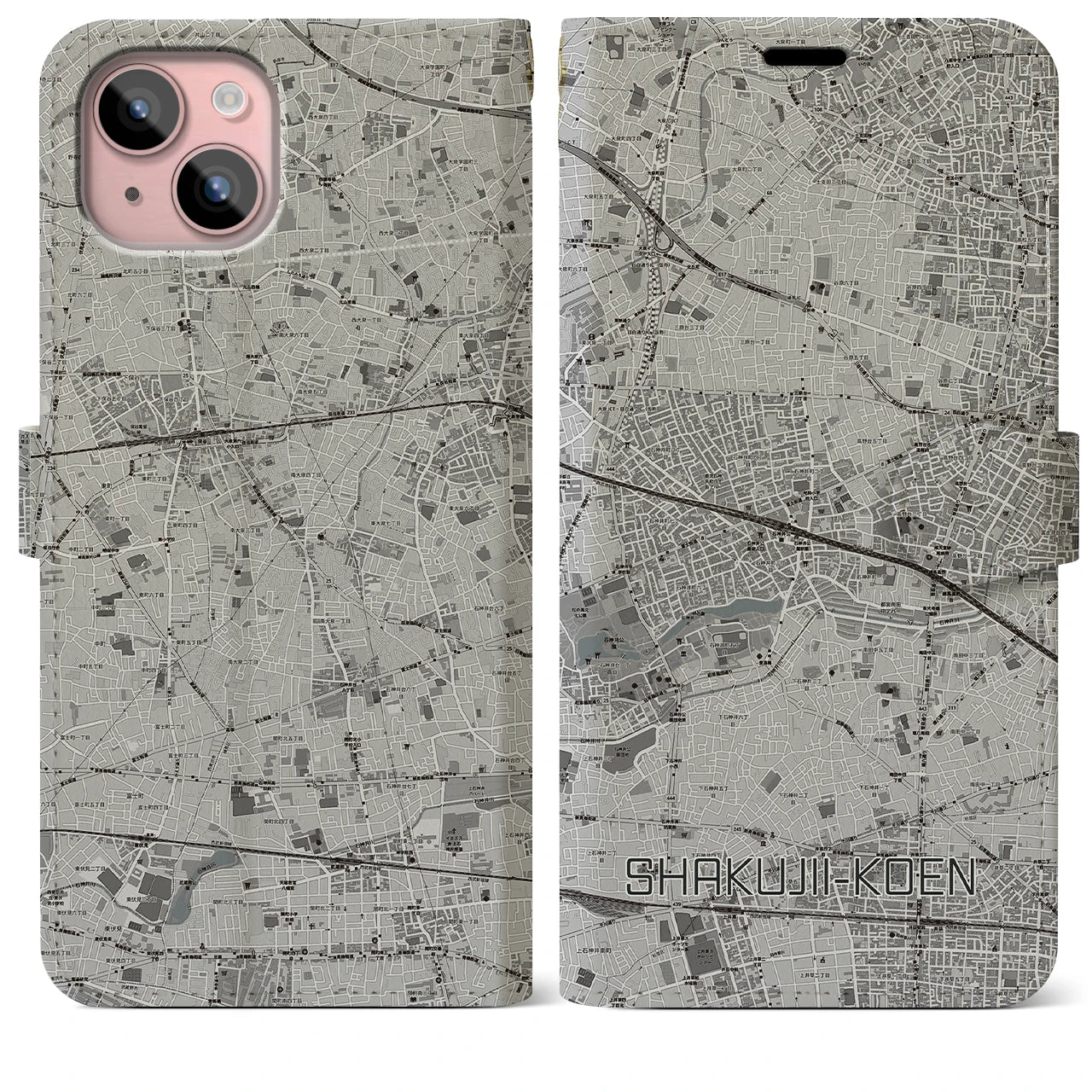 【石神井公園(東京都)】地図柄iPhoneケース(手帳タイプ)