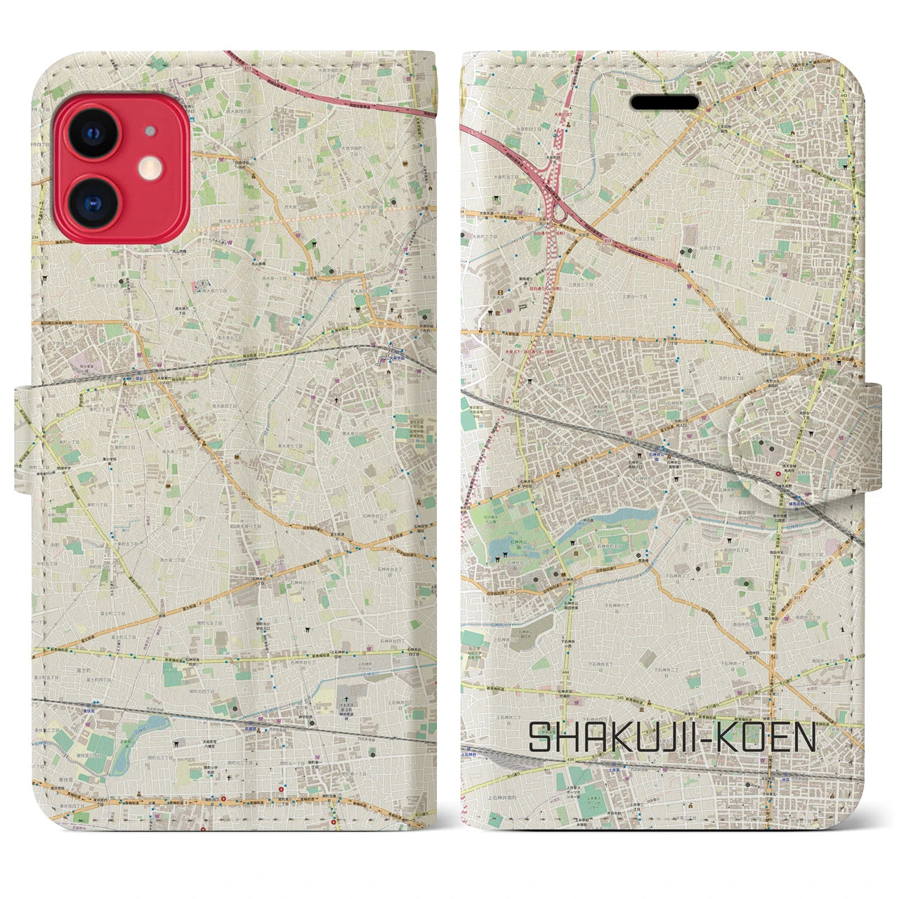 【石神井公園(東京都)】地図柄iPhoneケース(手帳タイプ)ナチュラル・iPhone 11 用