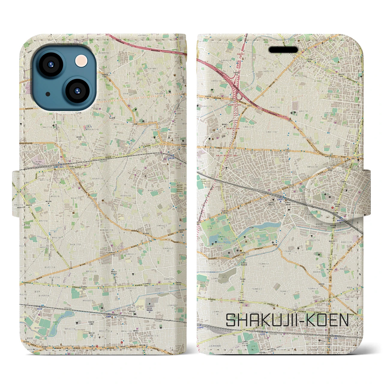 【石神井公園(東京都)】地図柄iPhoneケース(手帳タイプ)ナチュラル・iPhone 13 用