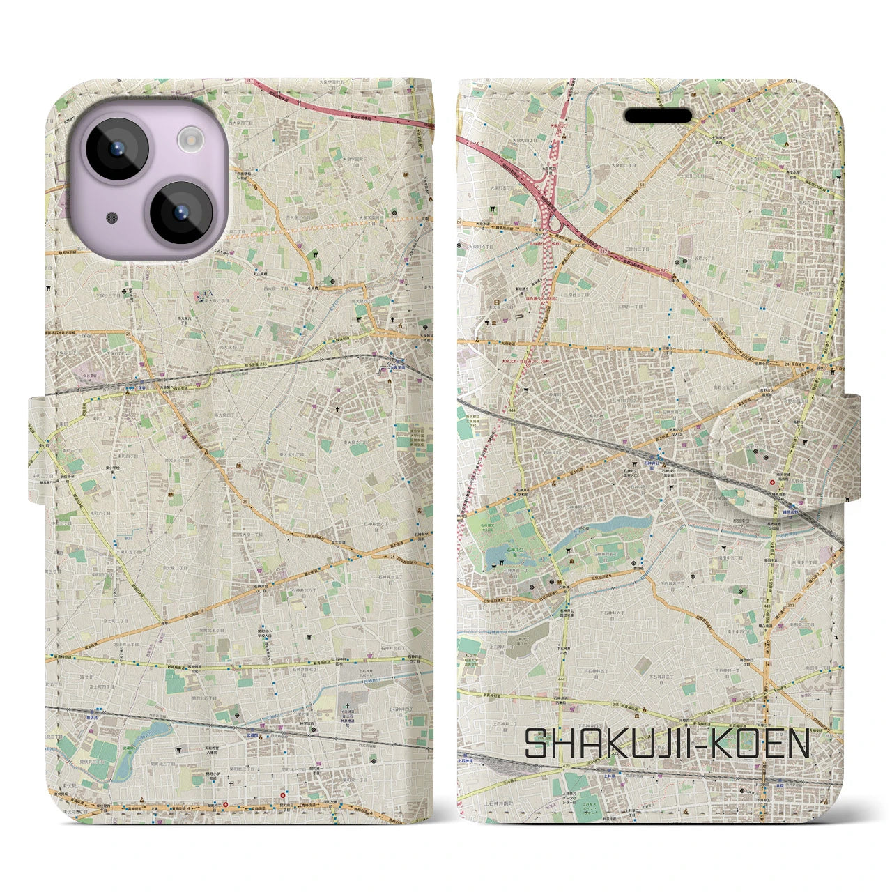 【石神井公園(東京都)】地図柄iPhoneケース(手帳タイプ)ナチュラル・iPhone 14 用