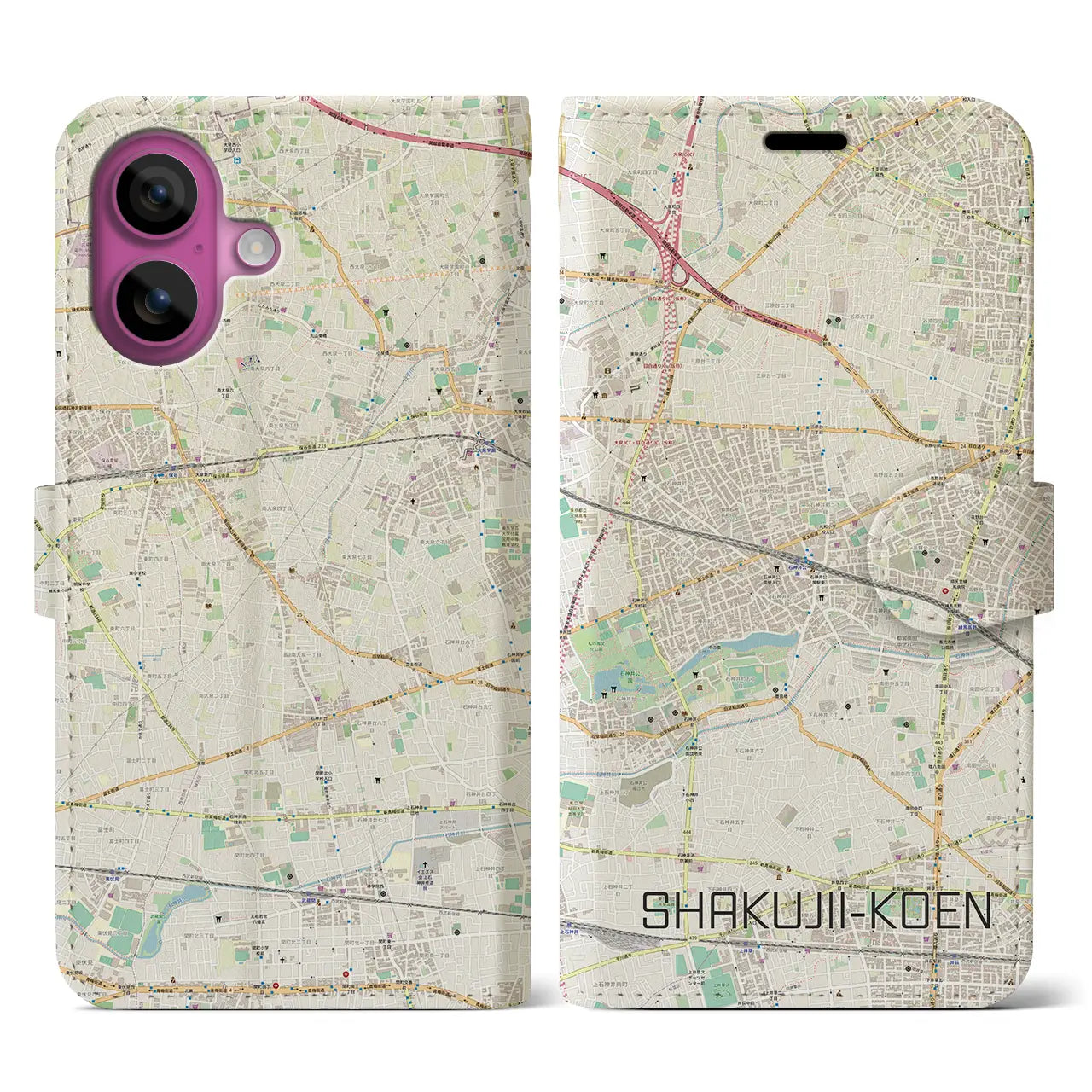 【石神井公園(東京都)】地図柄iPhoneケース(手帳タイプ)ナチュラル・iPhone 16 Pro 用