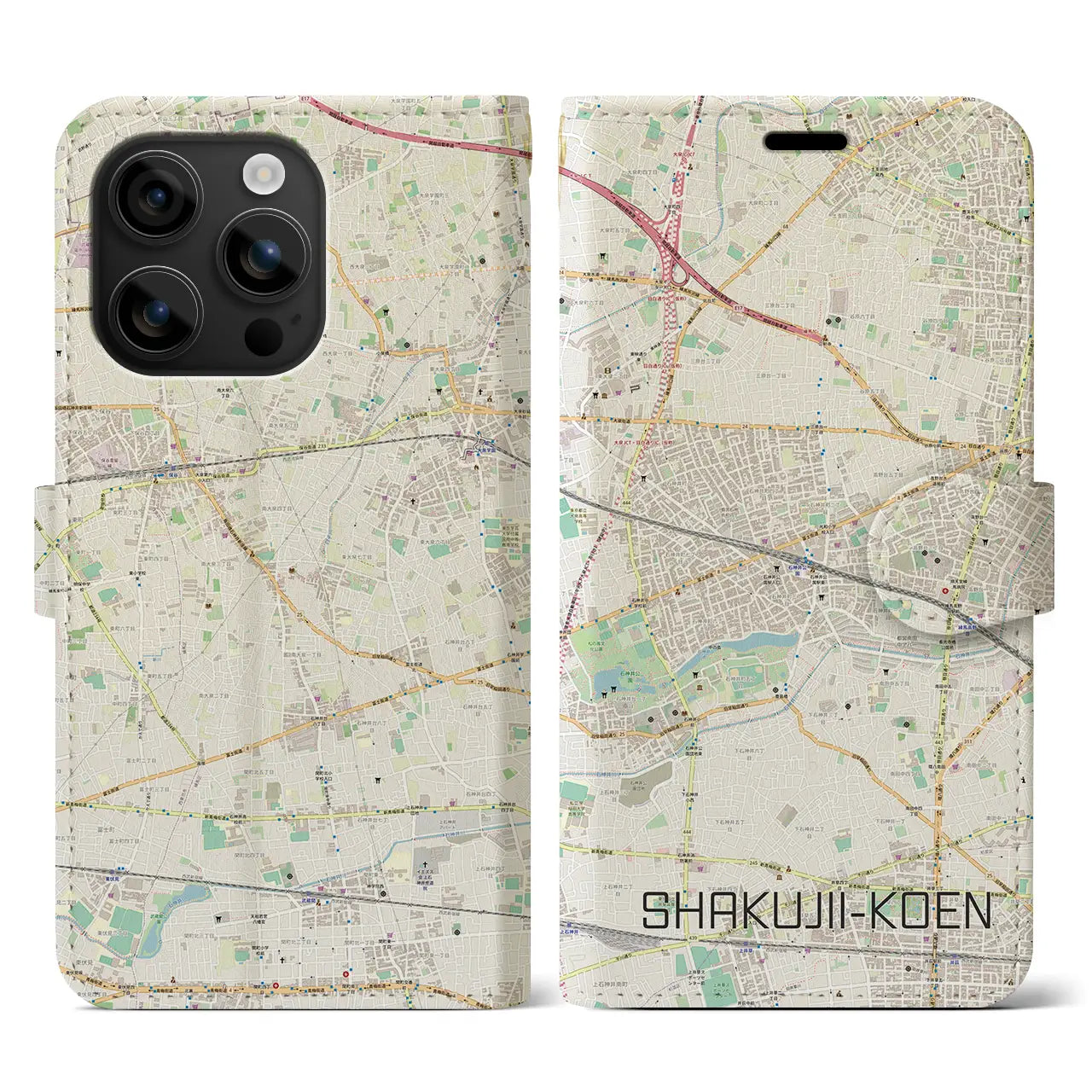 【石神井公園(東京都)】地図柄iPhoneケース(手帳タイプ)ナチュラル・iPhone 16 用