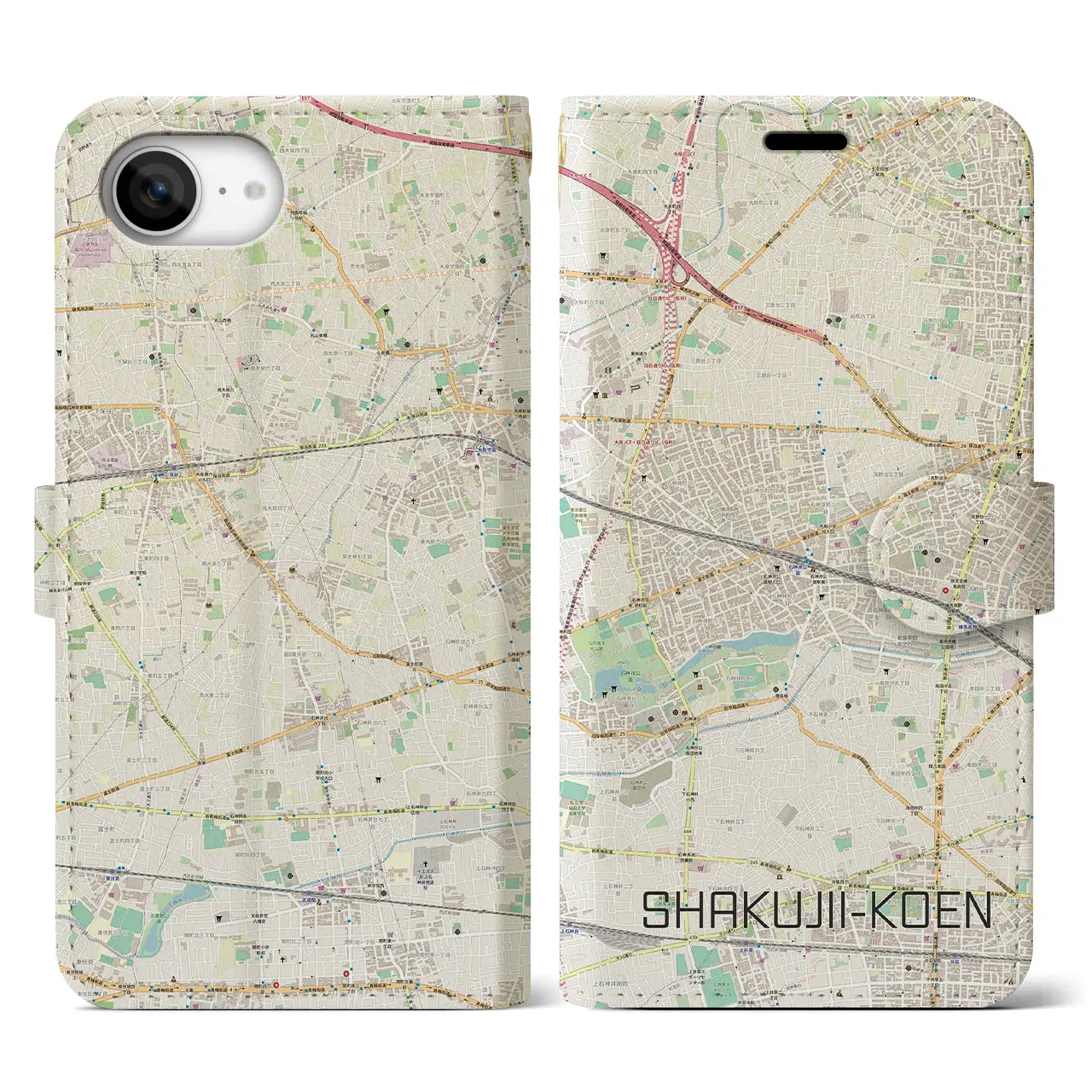 【石神井公園(東京都)】地図柄iPhoneケース(手帳タイプ)