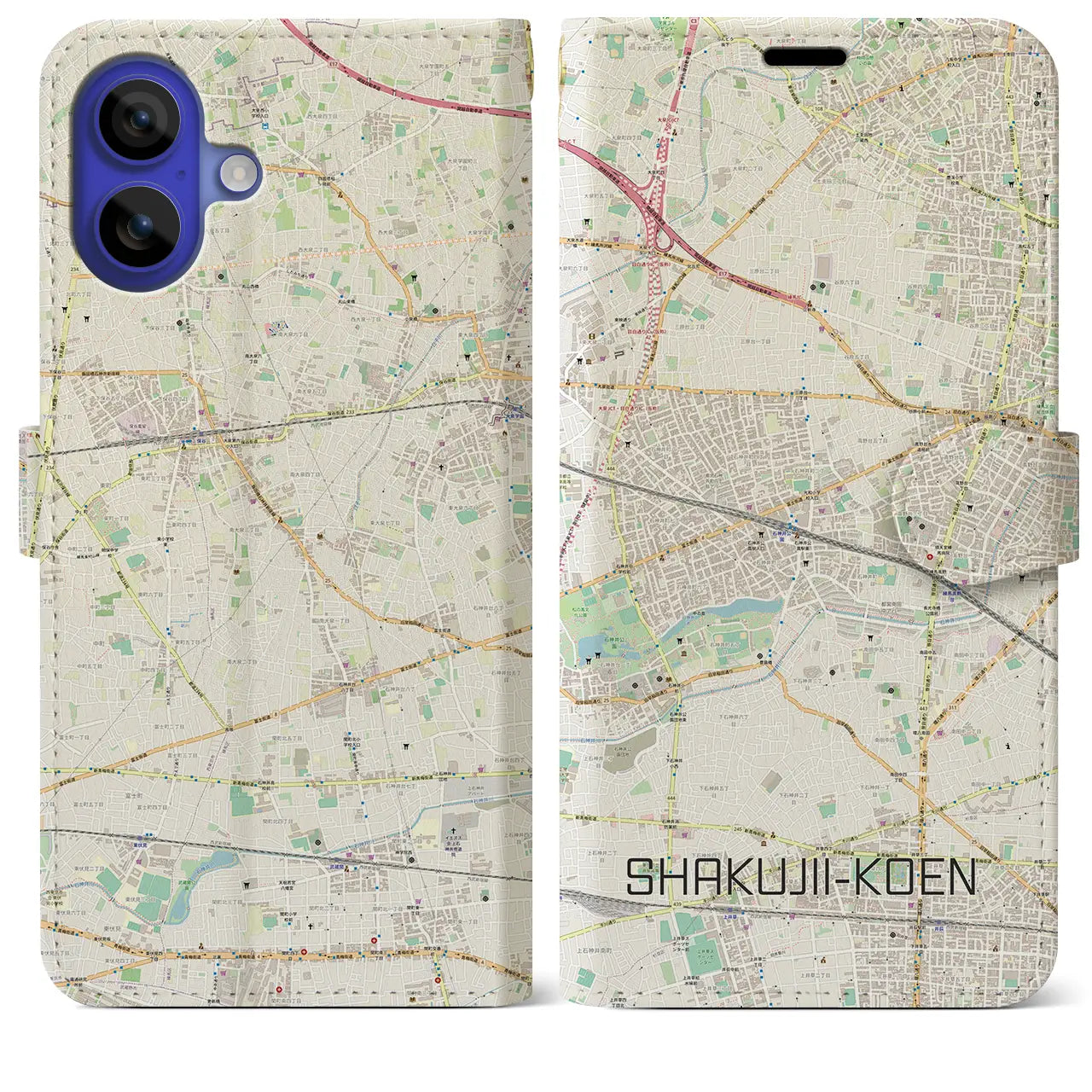 【石神井公園(東京都)】地図柄iPhoneケース(手帳タイプ)ナチュラル・iPhone 16 Pro Max 用