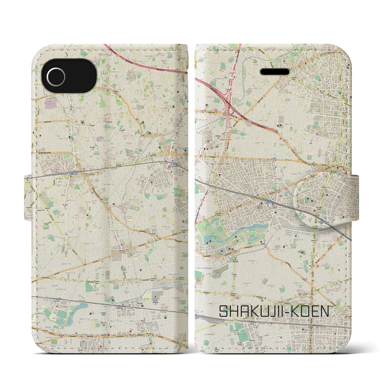 【石神井公園(東京都)】地図柄iPhoneケース(手帳タイプ)ナチュラル・iPhone SE(第3 / 第2世代) / 8 / 7 / 6s / 6 用