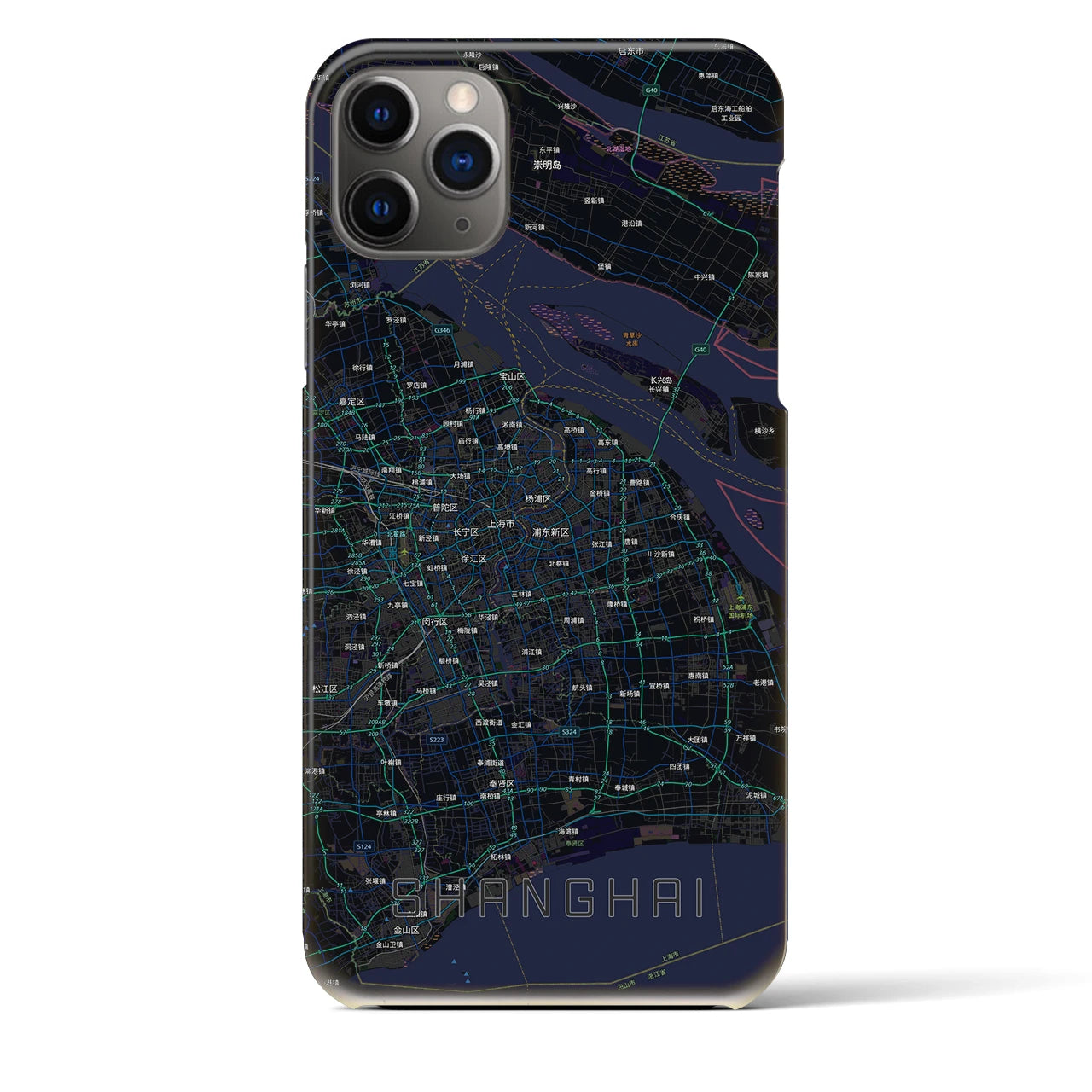 【上海2(中華人民共和国)】地図柄iPhoneケース(バックカバータイプ)ブラック・iPhone 11 Pro Max 用