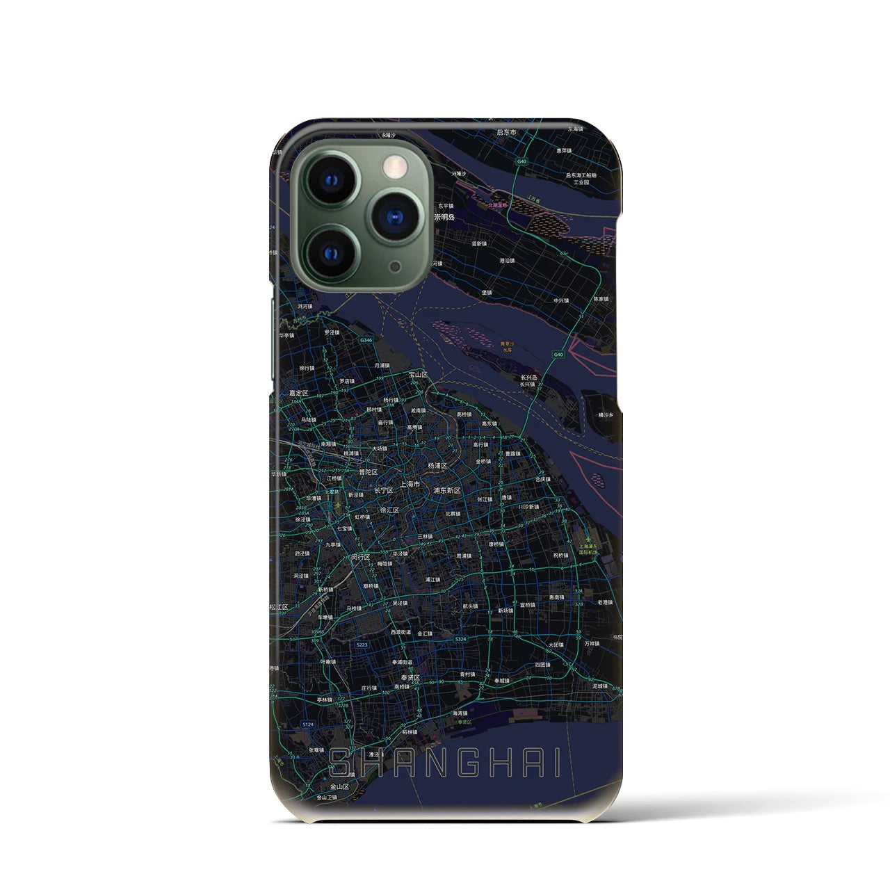 【上海2(中華人民共和国)】地図柄iPhoneケース(バックカバータイプ)ブラック・iPhone 11 Pro 用