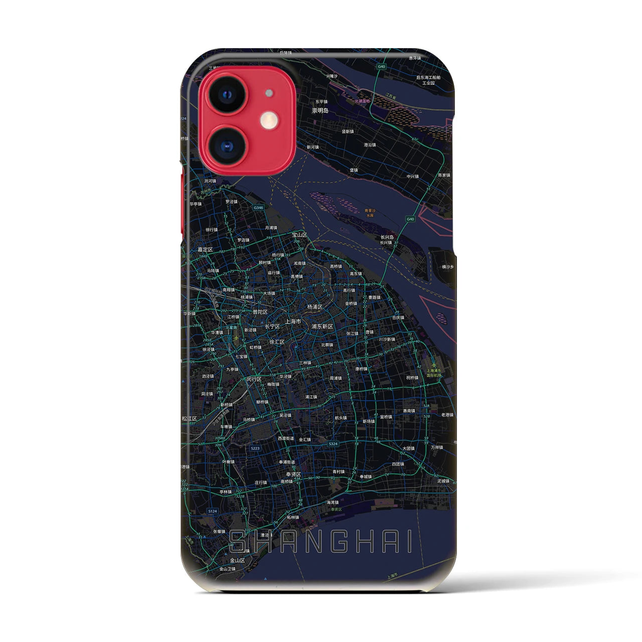 【上海2(中華人民共和国)】地図柄iPhoneケース(バックカバータイプ)ブラック・iPhone 11 用