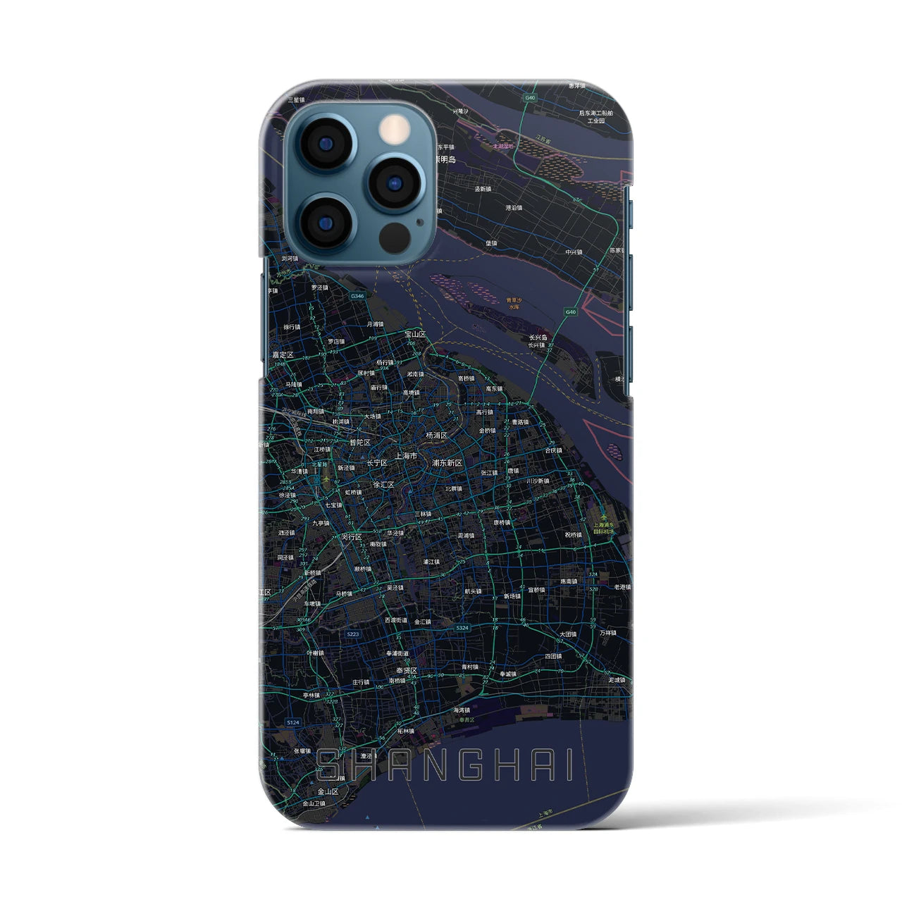 【上海2(中華人民共和国)】地図柄iPhoneケース(バックカバータイプ)ブラック・iPhone 12 / 12 Pro 用
