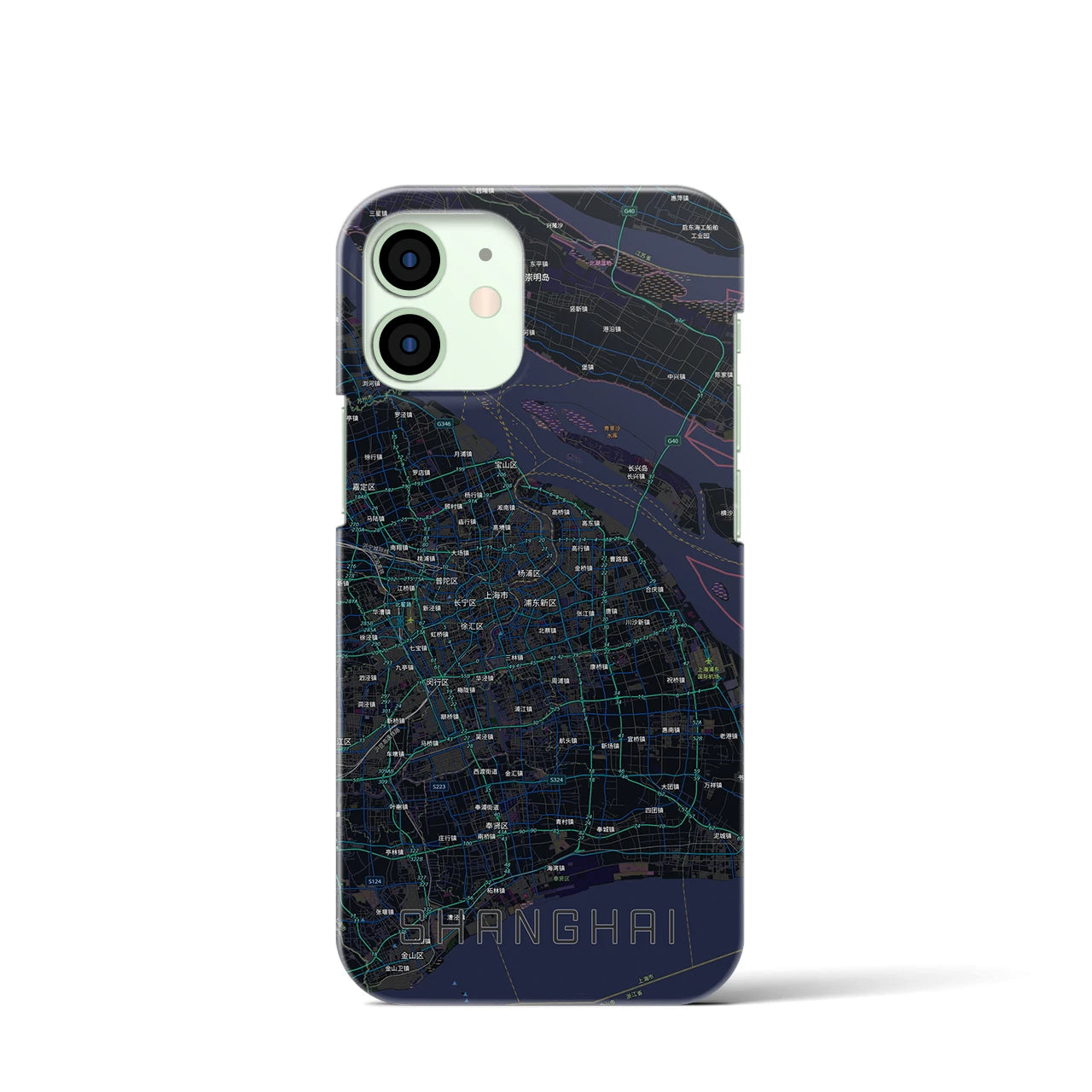【上海2(中華人民共和国)】地図柄iPhoneケース(バックカバータイプ)ブラック・iPhone 12 mini 用
