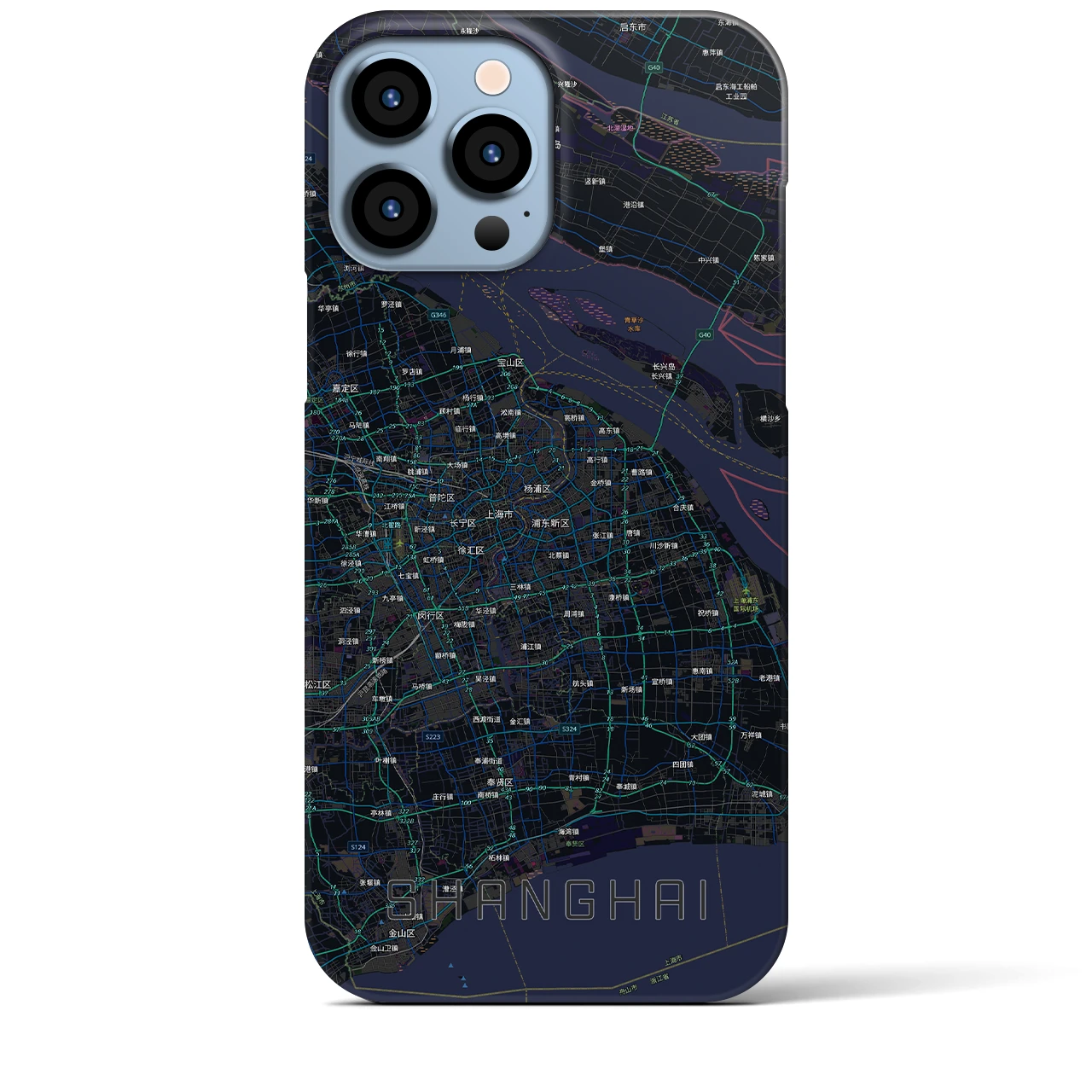 【上海2(中華人民共和国)】地図柄iPhoneケース(バックカバータイプ)ブラック・iPhone 13 Pro Max 用