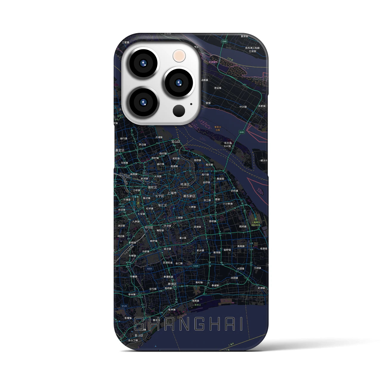 【上海2(中華人民共和国)】地図柄iPhoneケース(バックカバータイプ)ブラック・iPhone 13 Pro 用