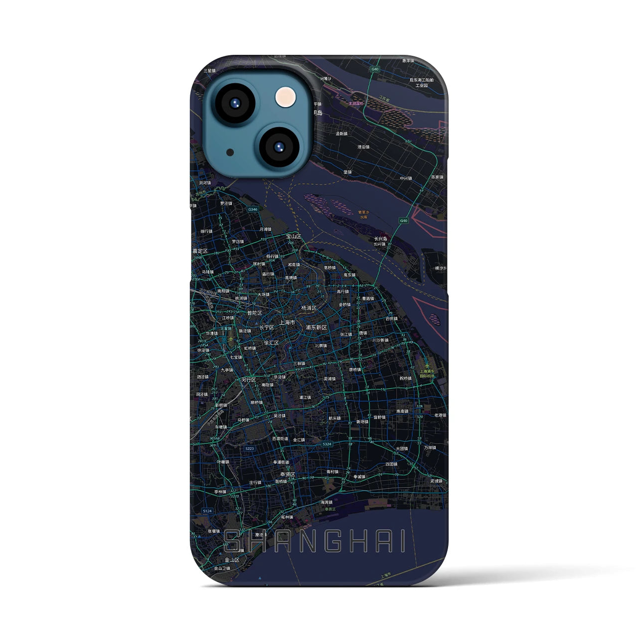 【上海2(中華人民共和国)】地図柄iPhoneケース(バックカバータイプ)ブラック・iPhone 13 用