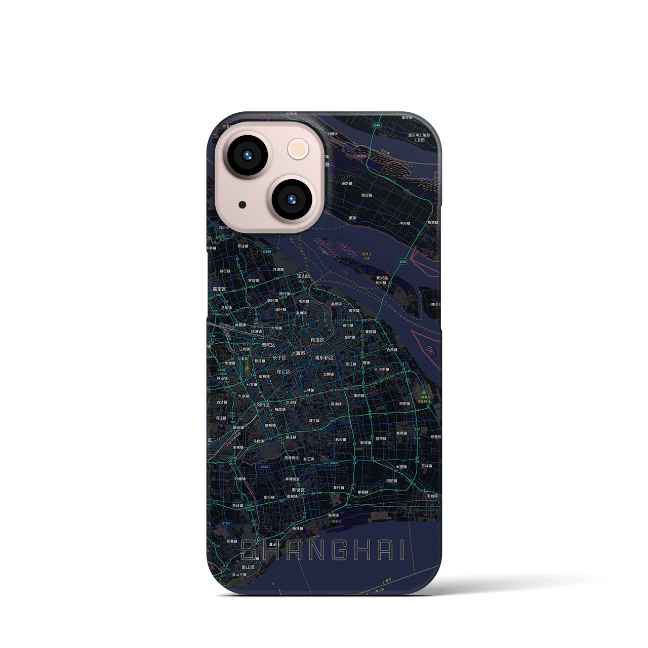 【上海2(中華人民共和国)】地図柄iPhoneケース(バックカバータイプ)ブラック・iPhone 13 mini 用