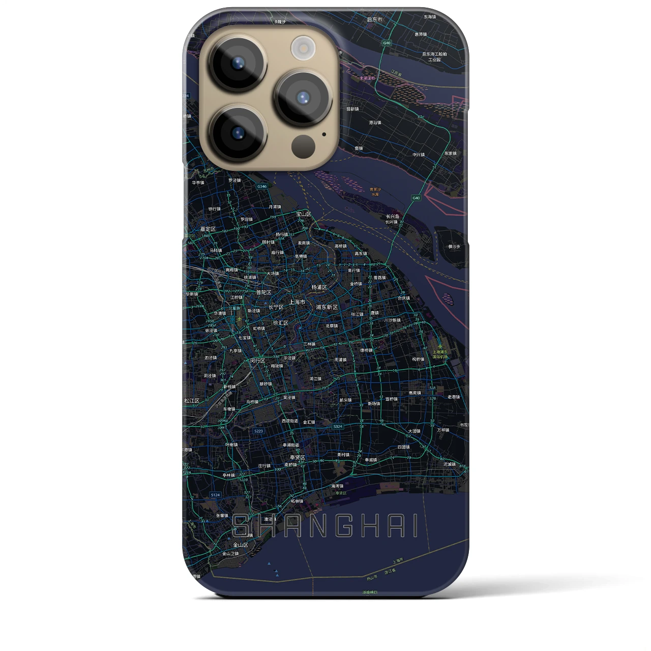 【上海2(中華人民共和国)】地図柄iPhoneケース(バックカバータイプ)ブラック・iPhone 14 Pro Max 用