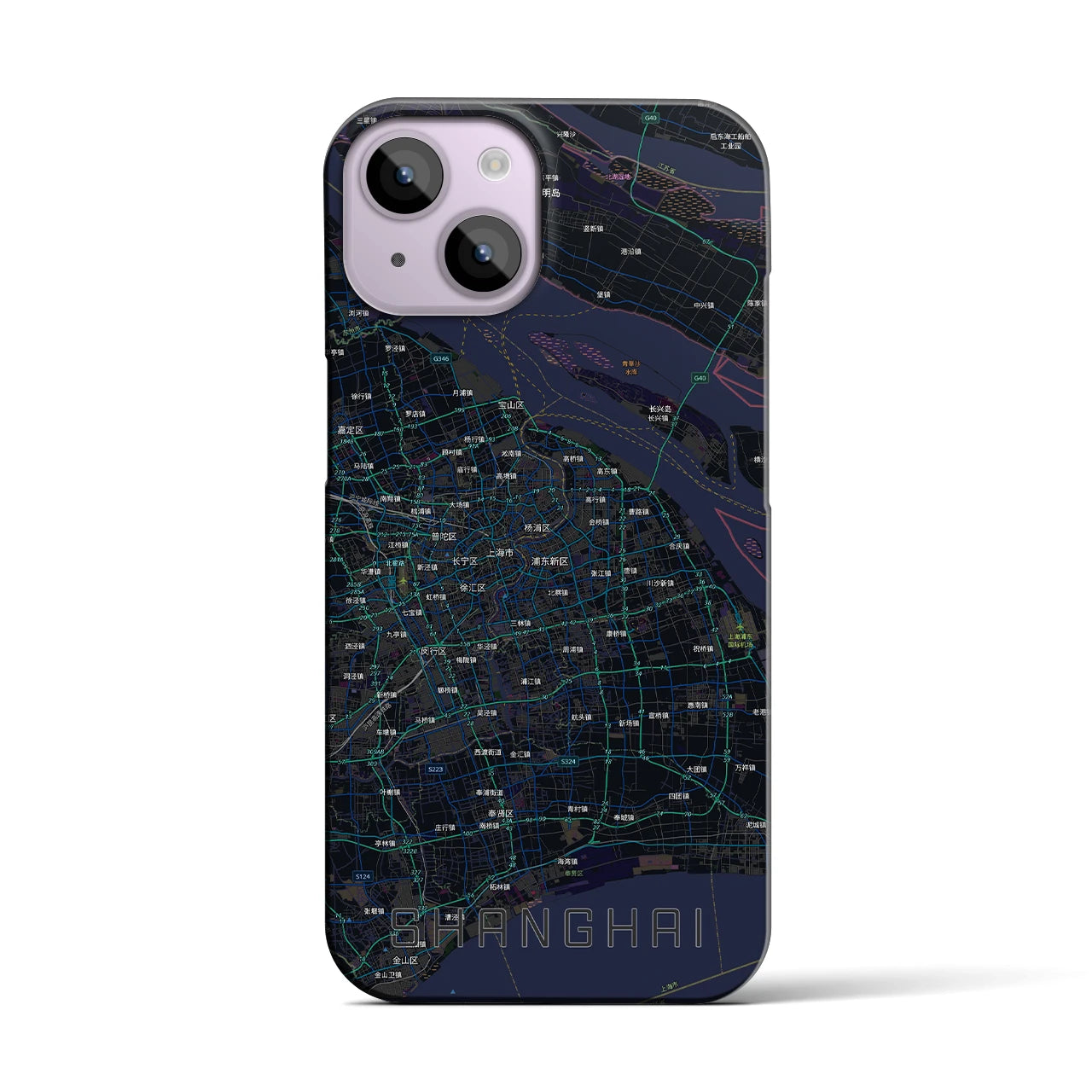 【上海2(中華人民共和国)】地図柄iPhoneケース(バックカバータイプ)ブラック・iPhone 14 用