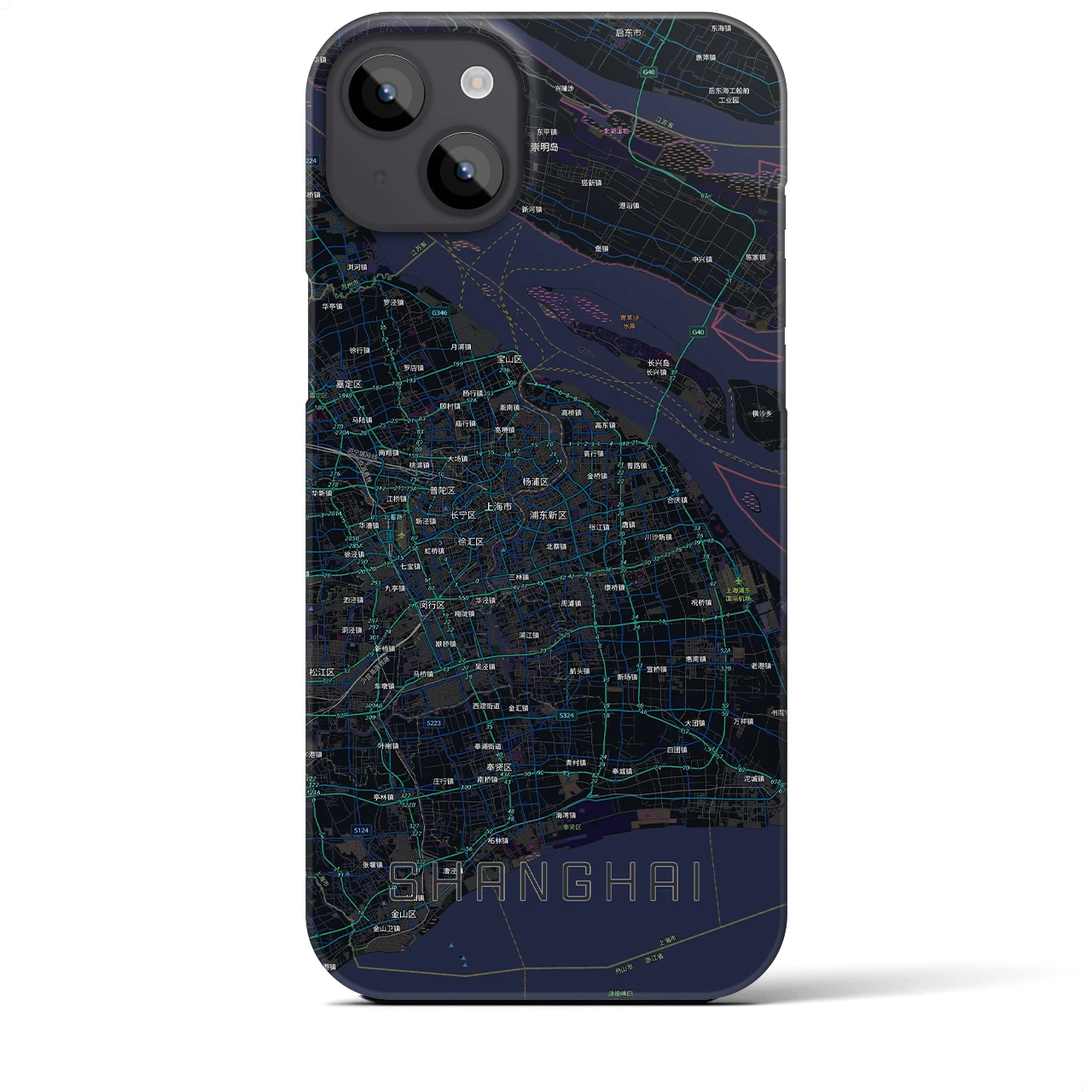 【上海2(中華人民共和国)】地図柄iPhoneケース(バックカバータイプ)ブラック・iPhone 14 Plus 用