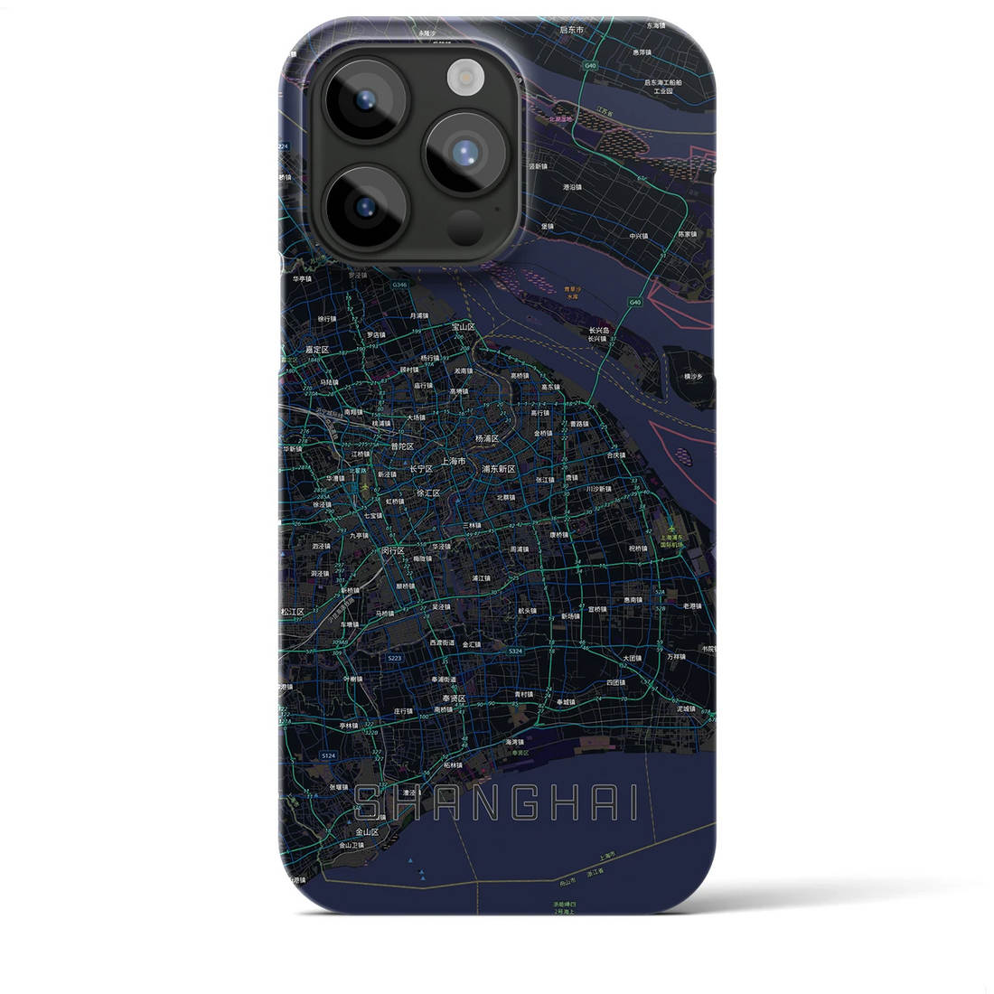 【上海2(中華人民共和国)】地図柄iPhoneケース(バックカバータイプ)ブラック・iPhone 15 Pro Max 用