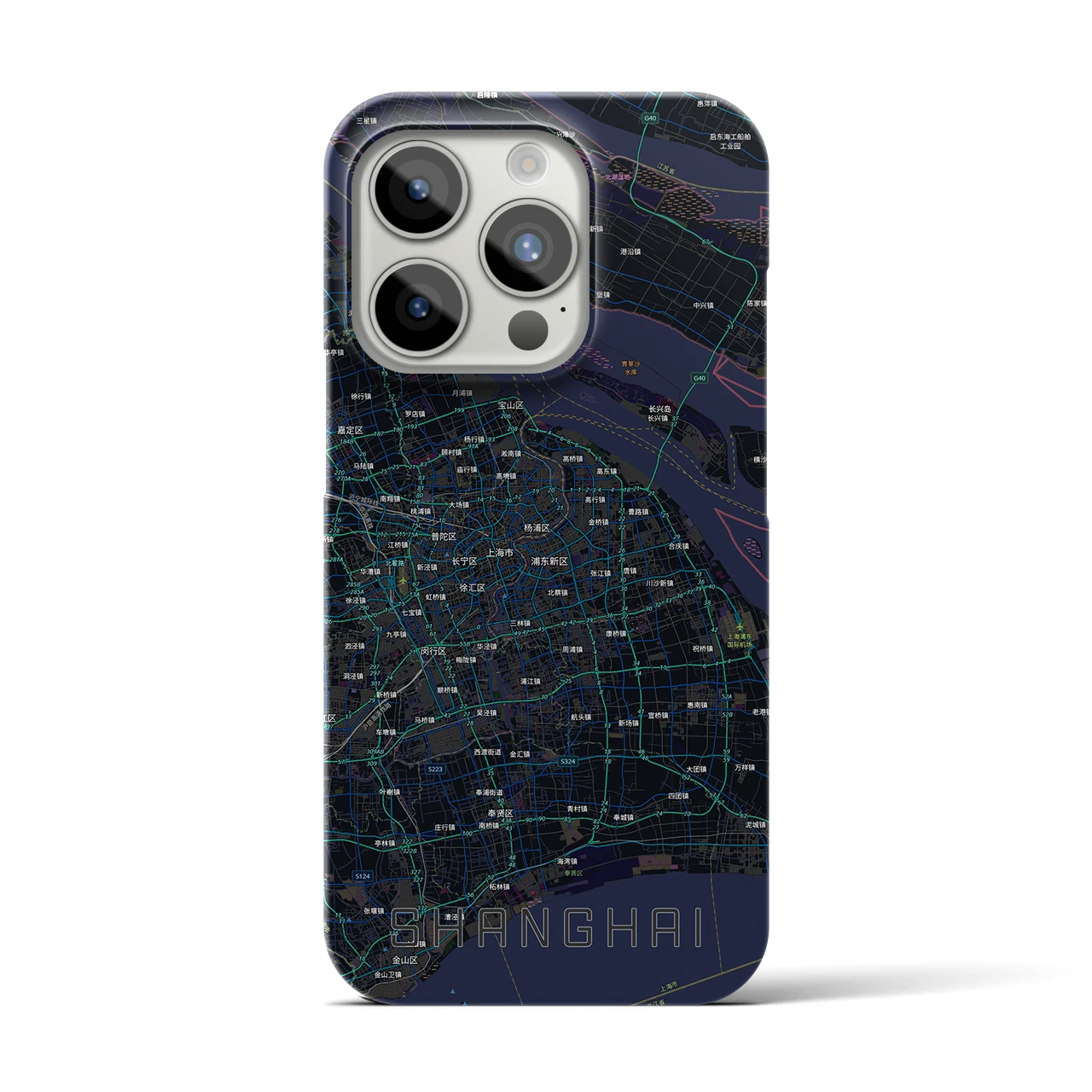 【上海2(中華人民共和国)】地図柄iPhoneケース(バックカバータイプ)ブラック・iPhone 15 Pro 用