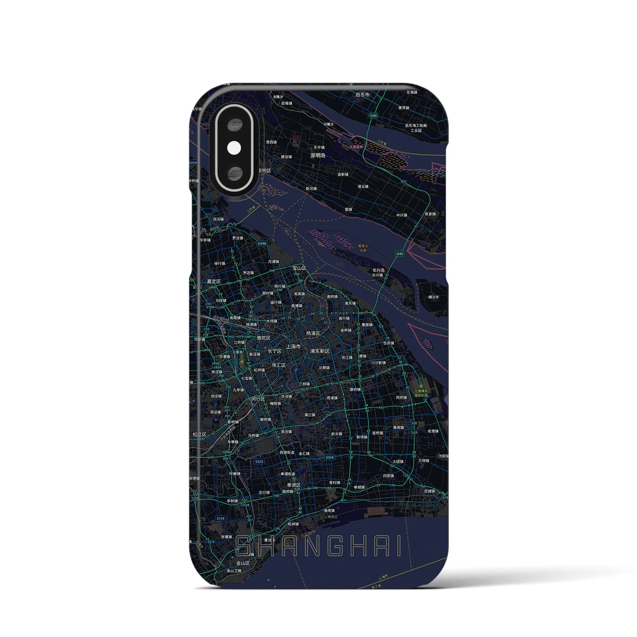 【上海2(中華人民共和国)】地図柄iPhoneケース(バックカバータイプ)ブラック・iPhone XS / X 用